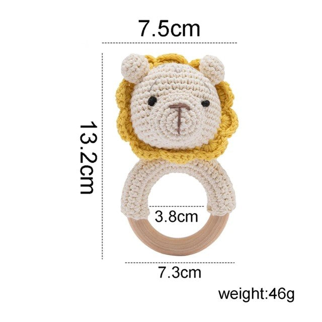 Baby Handmade Crochet Wooden Ring Rattle Toy - Lion Size