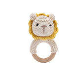 Baby Handmade Crochet Wooden Ring Rattle Toy - Lion