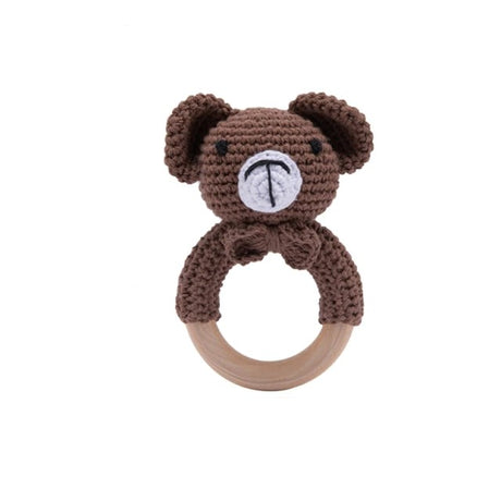 Baby Handmade Crochet Wooden Ring Rattle Toy - Teddy