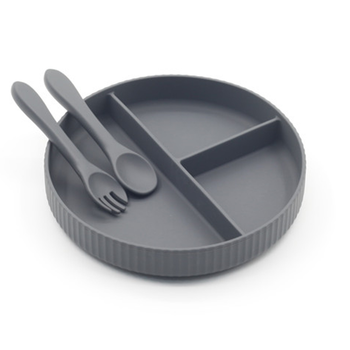 Silicone Baby Feeding Plate Set - Steel Grey