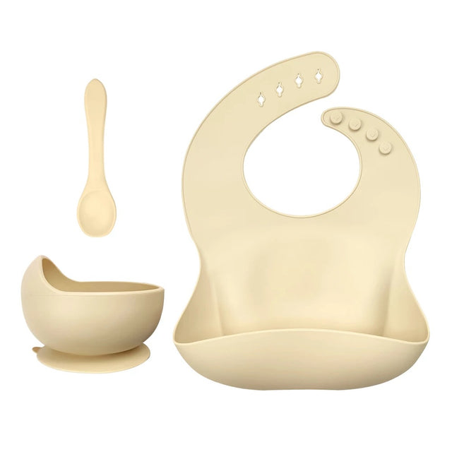 Silicone Baby Toddler Feeding Set 3pcs - Beige