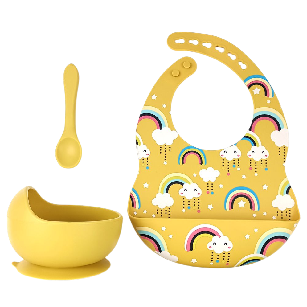 Silicone Baby Feeding Set 3pcs - Mustard Rainbow freeshipping - -Teeny Cherubs-