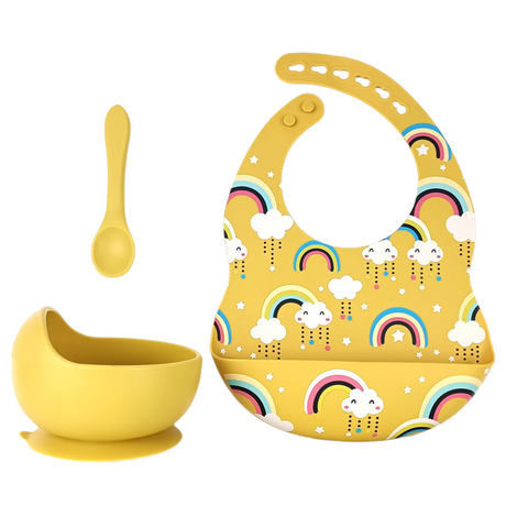 Silicone Baby Feeding Set 3pcs - Mustard Rainbow freeshipping - -Teeny Cherubs-