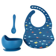 Silicone Baby Feeding Set 3pcs - Ocean Blue Planes freeshipping - -Teeny Cherubs-
