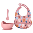 Silicone Baby Feeding Set 3pcs - Powder Rose Hearts freeshipping - -Teeny Cherubs-