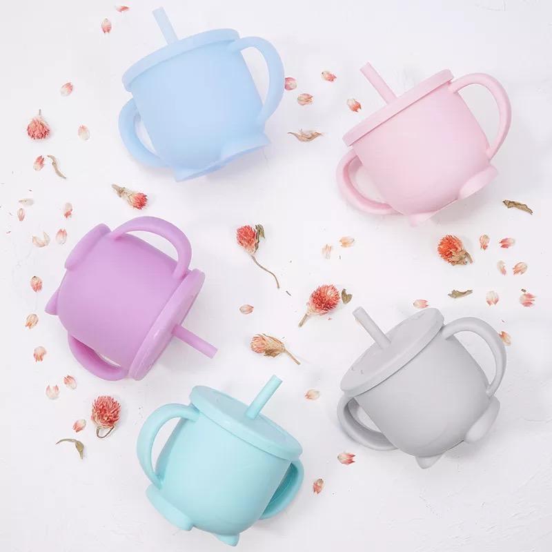 Five Baby Silicone Non-spill Sippy Straw Cups First Stage Various Colours