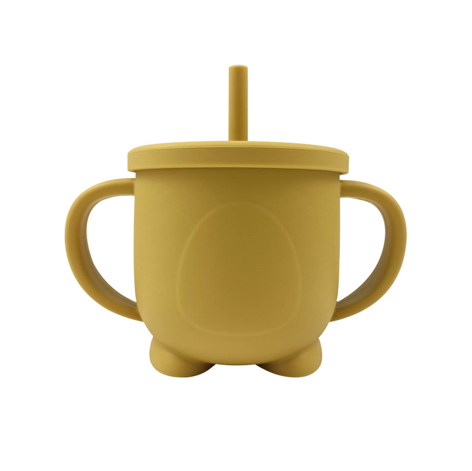 Baby Toddler Silicone Non-spill Sippy Straw Cup First Stage - Mustard