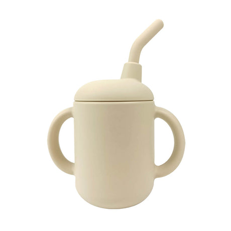 Baby Toddler Silicone Non-spill Sippy Straw Cup Second Stage - Beige