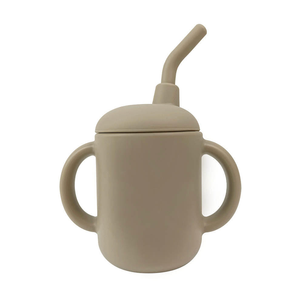 Baby Toddler Silicone Non-spill Sippy Straw Cup Second Stage - Taupe