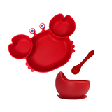 Silicone Baby Feeding Crab Set 3pcs - Red Suction Plate Bowl