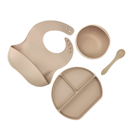 Silicone Baby Toddler BPA Free Feeding Set 4pcs - Taupe