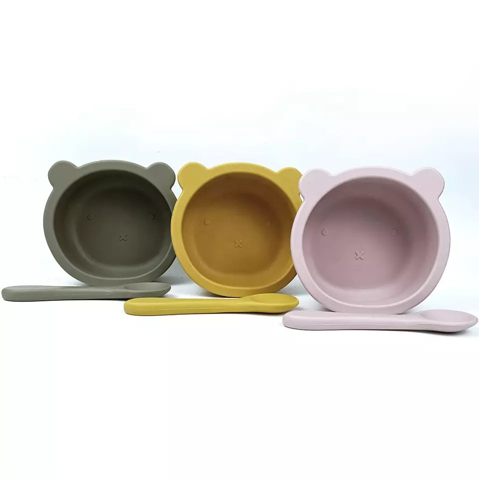 Silicone Baby Feeding Bear Set Suction Bowls