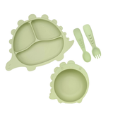 Silicone Baby Toddler Feeding Dinosaur Dino Set 4pcs - Matcha Green