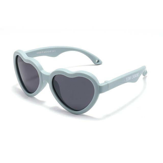 Teeny Baby Heart Polarized Sunglasses With Strap - Light Blue