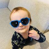 Baby Wearing Teeny Baby Heart Polarized Sunglasses Blue