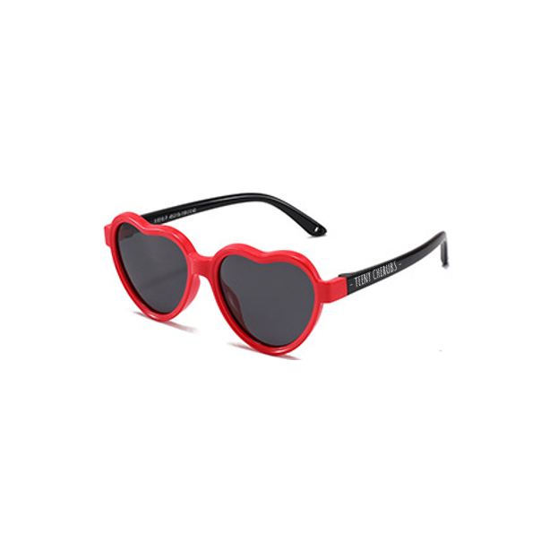 Teeny Baby Heart Polarized Sunglasses With Strap - Red & Black