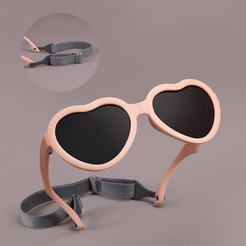 Pink Teeny Baby Heart Polarized Sunglasses With Strap 