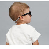 Toddler Wearing Polarized Black Sunglasses with Straps