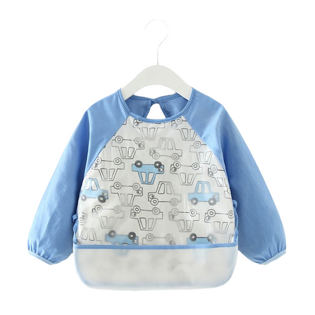 Baby Toddler Feeding Long Sleeve Apron Smock Bib - Blue Cars