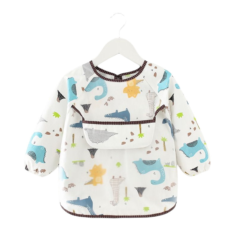 Baby Toddler Feeding Long Sleeve Apron Smock Bib - Blue Dinosaurs