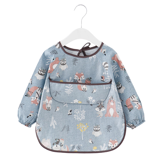 Teeny Baby Toddler Long Sleeve Apron Smock Bib - Blue Forest