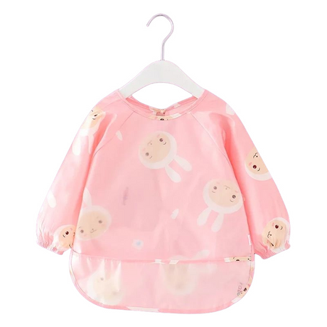 Teeny Baby Toddler Long Sleeve Feeding Apron Smock Bib - Pink Bunny