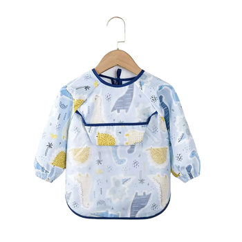 Teeny Baby Toddler Long Sleeve Apron Smock Bib - Dinosaur Blues
