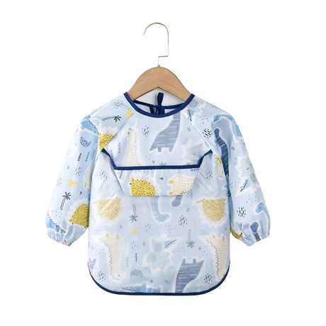 Teeny Baby Toddler Long Sleeve Apron Smock Bib - Dinosaur Blues