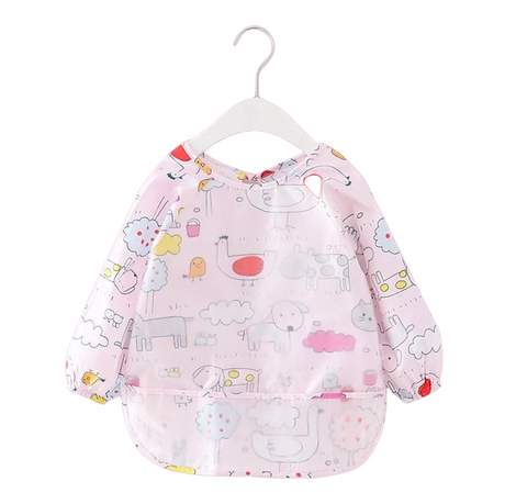 Teeny Baby Toddler Long Sleeve Feeding Apron Smock Bib - Pink Farm