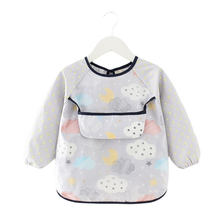 Baby Toddler Feeding Long Sleeve Apron Smock Bib - Fluffy Clouds