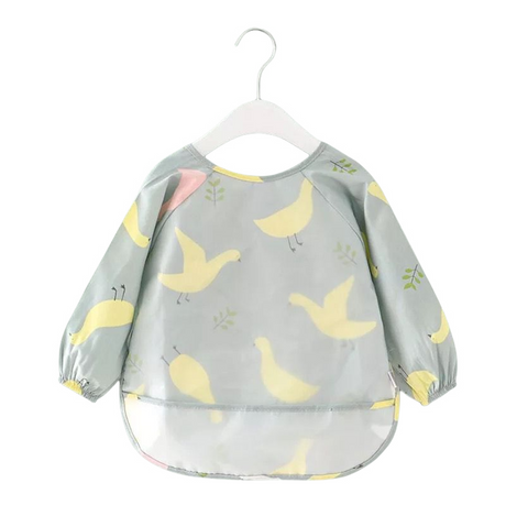 Teeny Baby Toddler Long Sleeve Feeding Apron Smock Bib - Green Ducks