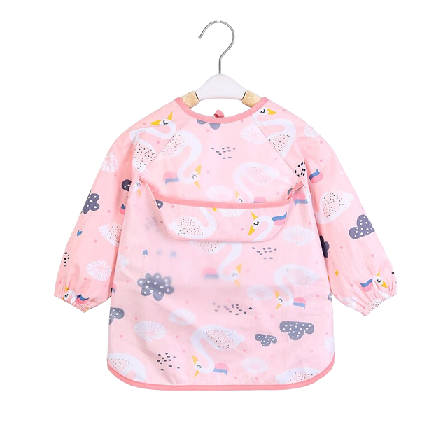 Teeny Baby Toddler Long Sleeve Apron Smock Bib - Pink Swan