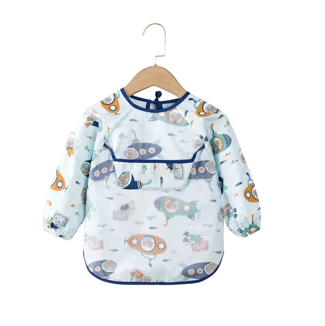 Teeny Baby Toddler Long Sleeve Apron Smock Bib - Submarines