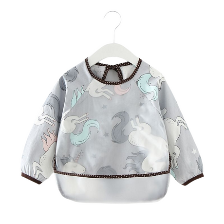 Baby Toddler Feeding Long Sleeve Apron Smock Bib - Grey Unicorn