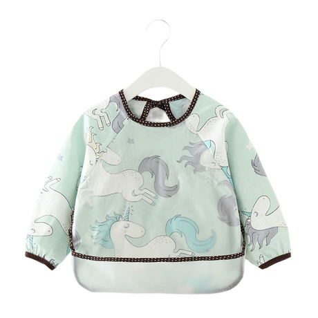 Baby Toddler Feeding Long Sleeve Apron Smock Bib - Teal Unicorn