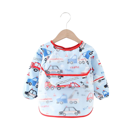 Teeny Baby Long Sleeve Apron Smock Bib - Vroom Vroom