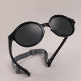 Black Teeny Baby Round Polarized Sunglasses With Strap