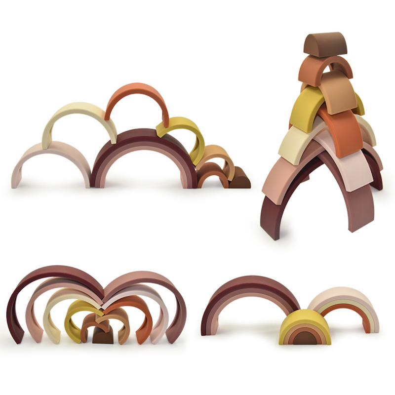 Four Shapes Variations Of Montessori Silicone Rainbow Stacking Toy