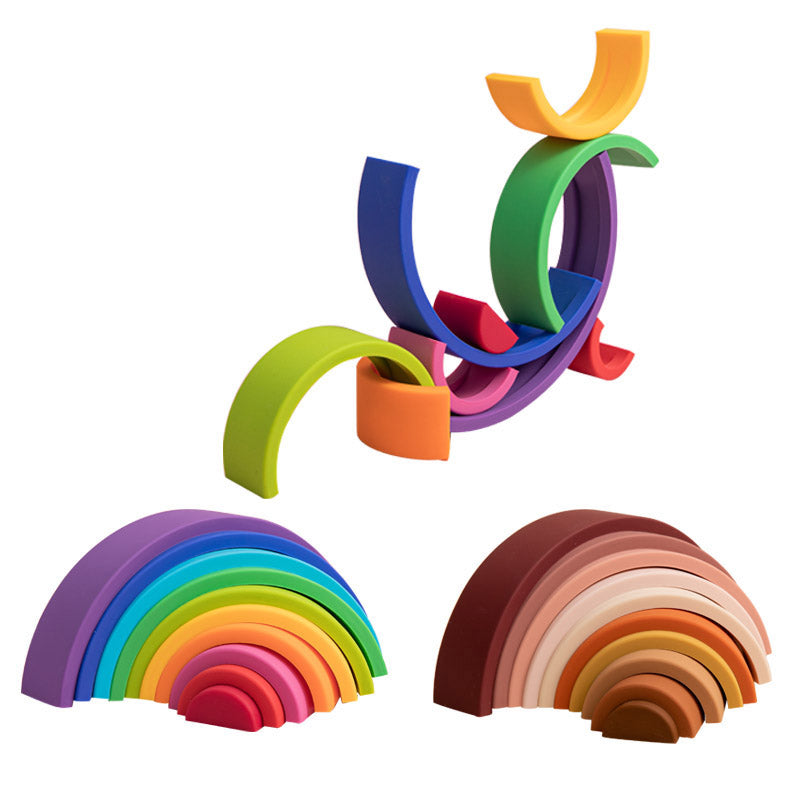 One Variation Montessori Silicone Rainbow Stacking Toy And Two Styles Colours