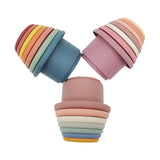 Three Stacked Three Variations Montessori Silicone Stacking Cups