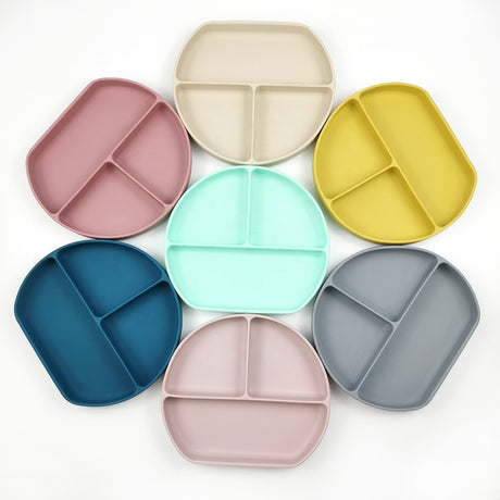 Colour Variations Pink Grey Mustard Powder Rose Mint Silicone Baby Feeding Plate