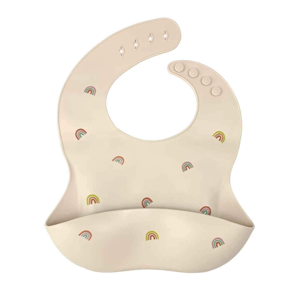 Silicone Waterproof Baby Toddler Bib - Rainbow Beige
