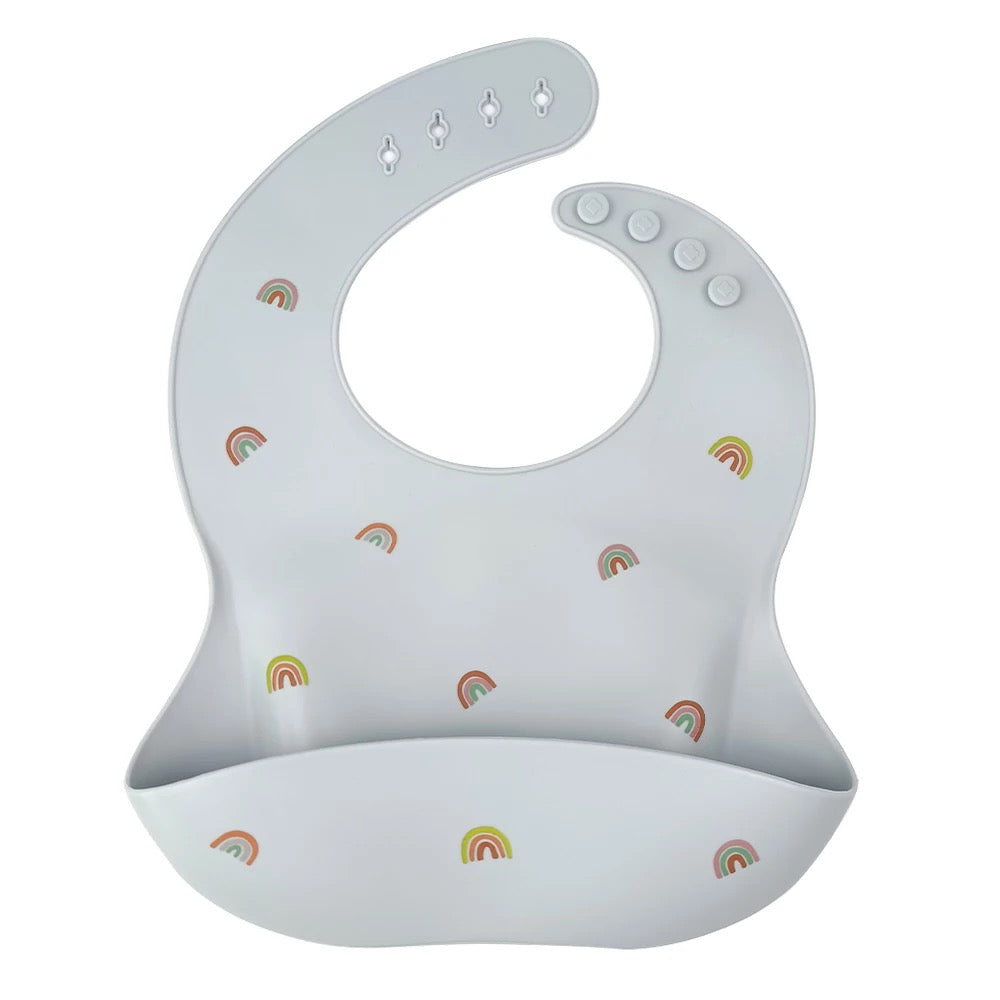 Silicone Waterproof Baby Toddler Bib - Rainbow Grey